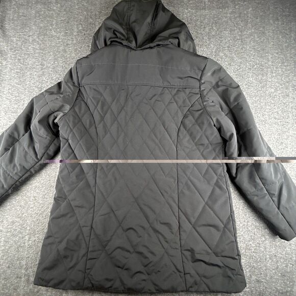 Croft & Barrow Quilted Puffer Coat Womens Sz XL Black Hooded Lined Faux Fur Neck - Picture 4 of 10